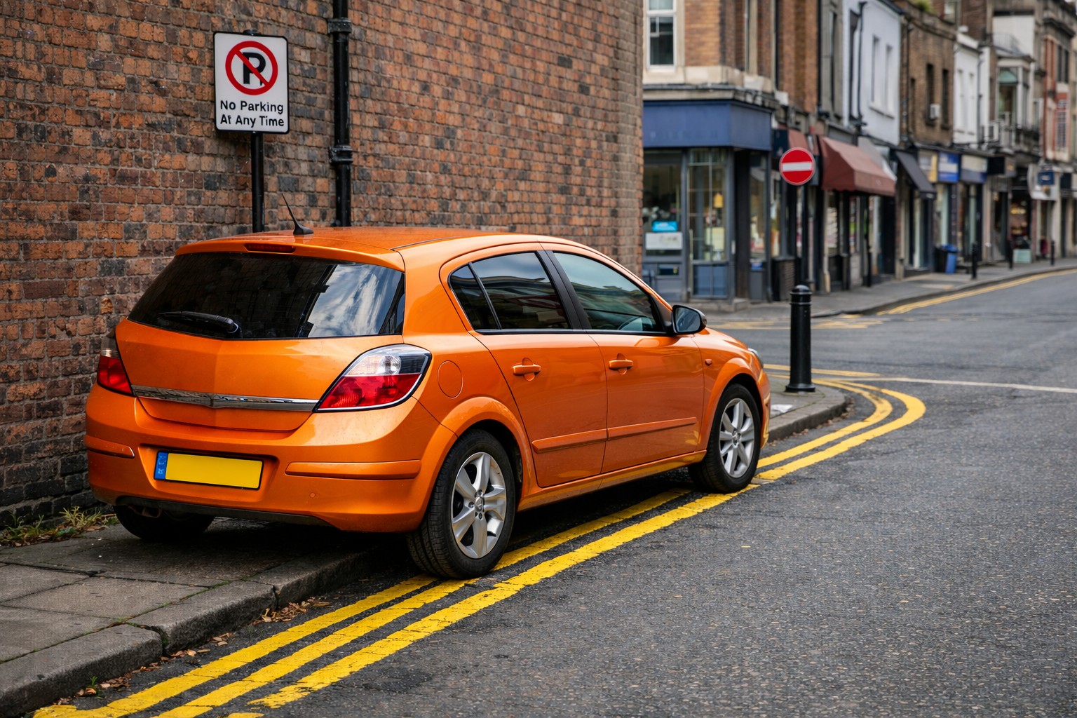 Car parked illegally on double yellow lines